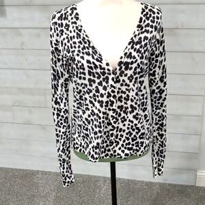 Loft long sleeve cream & black cheetah animal print Cardigan sweater size medium